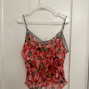 Josie Sheer Fairycore Mobwife Dainty Elegant Floral Camisole Red Black